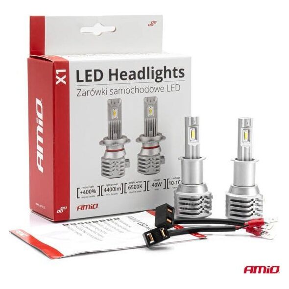 AMiO Żarówki samochodowe LED seria X1 H3 6500K Canbus AMIO-02964