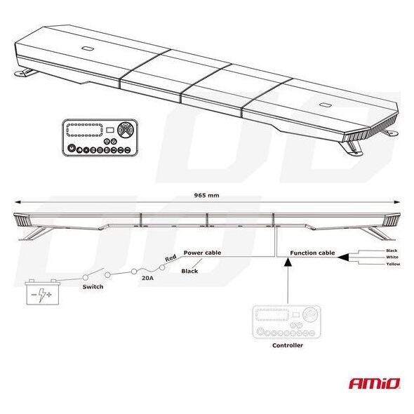 AMiO Belka ostrzegawcza LED 51 funkcji 137cm homologacja R65 R10 12-24V AMIO-03345