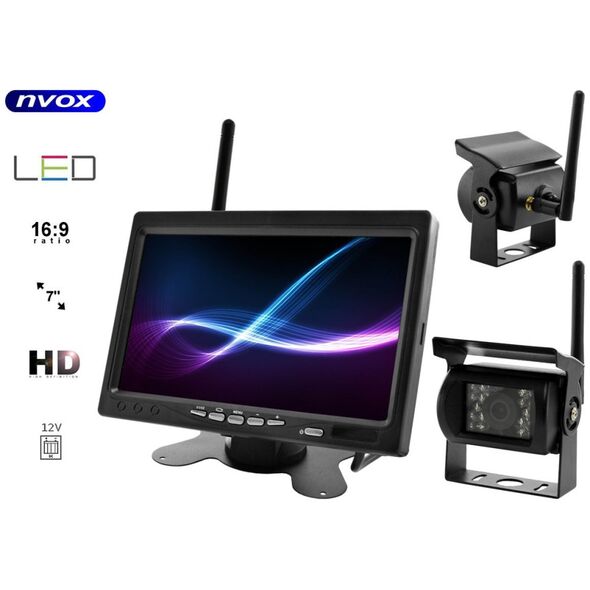 Nvox Zestaw monitor samochodowy lcd 7cali 12v 24v oraz 2 kamery bezprzewodowe