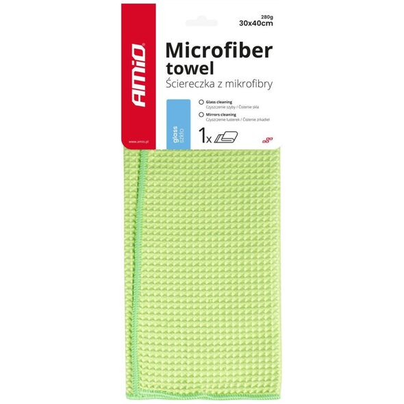AMiO Ściereczka z mikrofibry mikrofibra waflowa do szyb okien 30x40cm 280g amio-02606