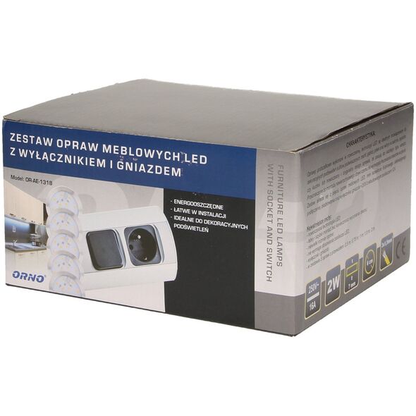 Orno Zestaw opraw meblowych LED z wyłącznikiem i gniazdem 1x2P+Z