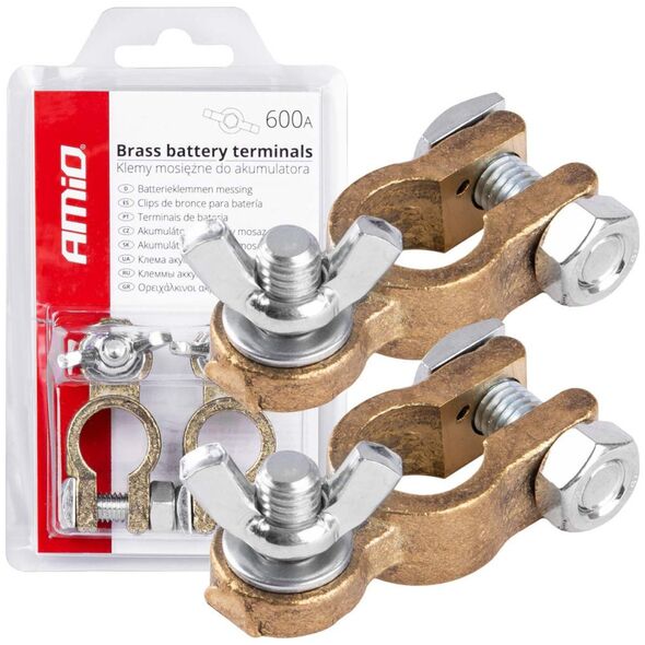AMiO Klemy zaciski akumulatora mosiężne motyl 600a 2 szt. blister amio-02956