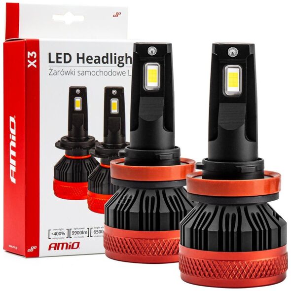 AMiO Żarówki samochodowe led seria x3 h8 h9 h11 h16 6500k canbus amio-02981