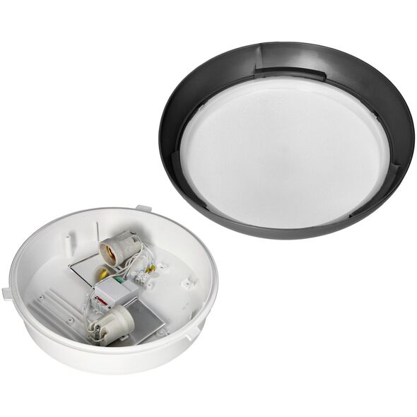 Orno KOKO oprawa 2xE27 z mikrofalowym czujnikiem ruchu, 2x40W, czarna-polipropylen, klosz matowy-poliwęglan, IP44, IK10