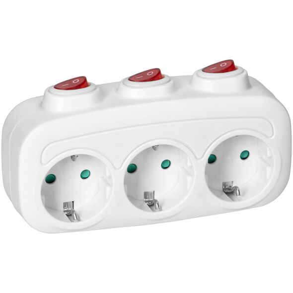 Orno Rozgałęźnik 3x2P+Z (Schuko) z 3 włącznikami