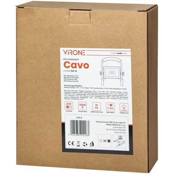 Naświetlacz Orno CAVO przenośny naświetlacz LED 30W, na statywie, 2400 lm, IP65, 4000K, z przewodem 1,5m