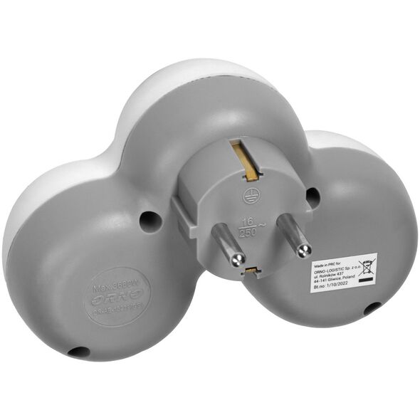 Orno Rozgałęźnik 3x2P+Z (Schuko), biało-szary