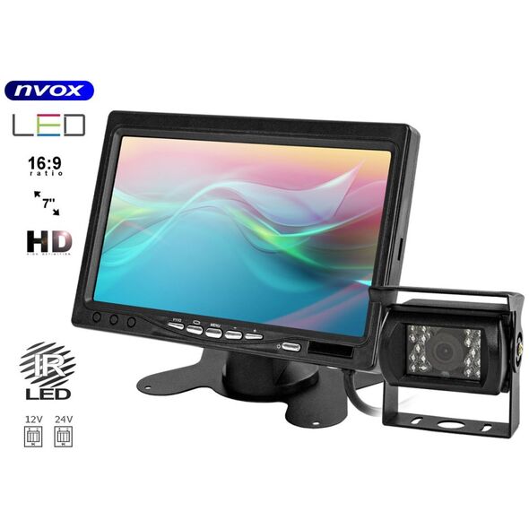 Nvox Monitor samochodowy lcd 7cali kamera z diodami ir i czujnikami parkowania