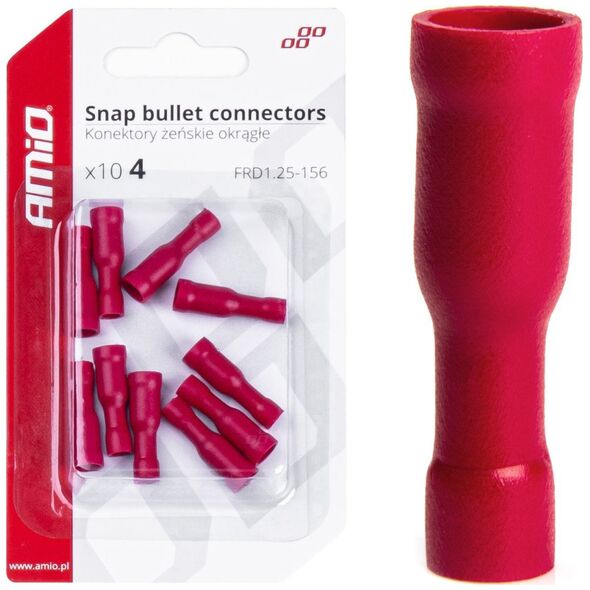 AMiO Konektory izolowane żeńskie okrągłe walcowe 4mm 0.5-1.5mm2 10a 10 szt. amio-03072
