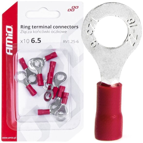 AMiO Konektory końcówki złączki oczkowe 6.5mm 10szt amio-03078