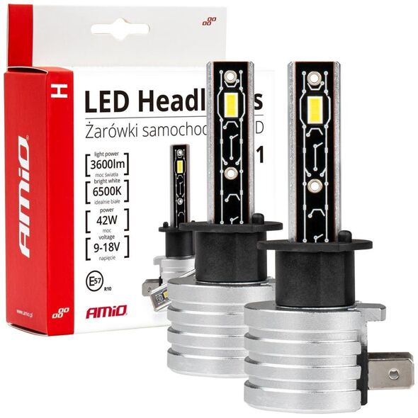 AMiO Żarówki samochodowe led seria h-mini h1 6500k canbus amio-03329