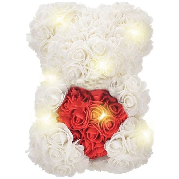 ATL BQ54C Miś z róż z sercem 25cm             biało-czerwony led