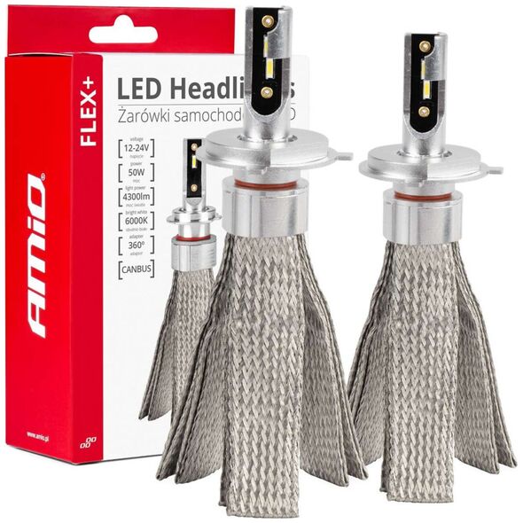 AMiO Żarówki samochodowe led seria flex+ h4/h19 6000k 12v 24v canbus amio-03657