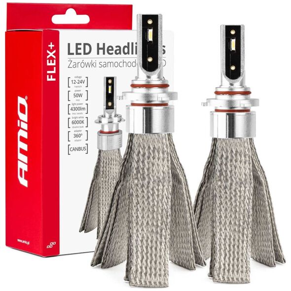 AMiO Żarówki samochodowe led seria flex+ hb3 9005/hir1 9011/h10 12v 24v 6000k canbus amio-03664