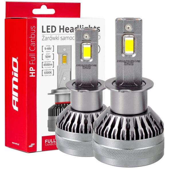 AMiO Żarówki samochodowe led seria hp full canbus h3 12v 24v 6500k amio-03672