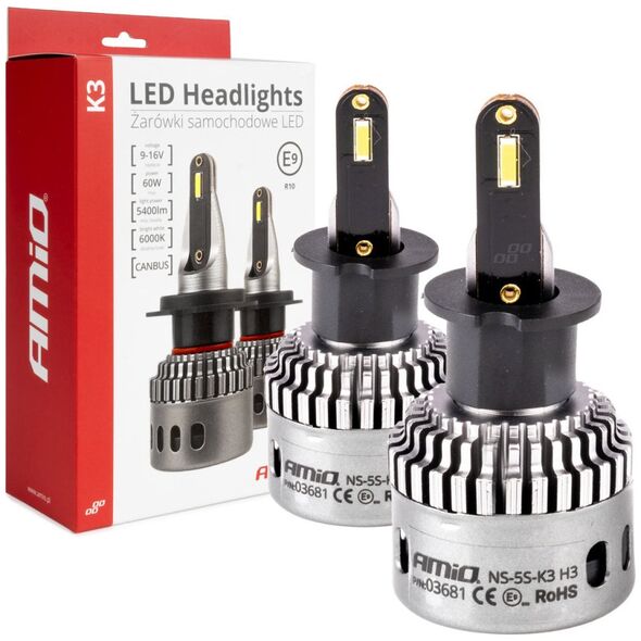 AMiO Żarówki samochodowe led seria k3 h3 12v 6000k canbus amio-03681