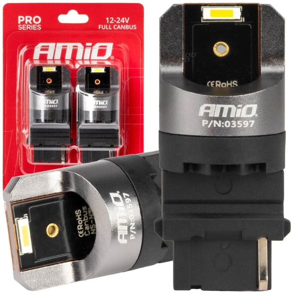 AMiO Żarówki led full canbus pro series p27w t25 2x1860smd białe 12v 24v amio-03597
