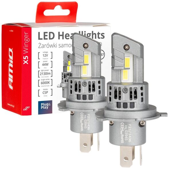 AMiO Żarówki samochodowe led seria x5 winger h4 6000k canbus amio-03945