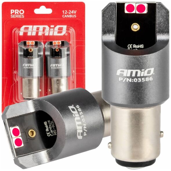 AMiO Żarówki led canbus pro bay15d p21/5w 4x3030 smd czerwone 12v 24v amio-03586