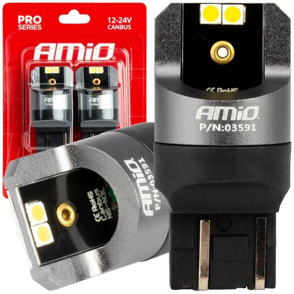 AMiO Żarówki led canbus seria pro w21/5w 4x3030 smd white 12v 24v amio-03591