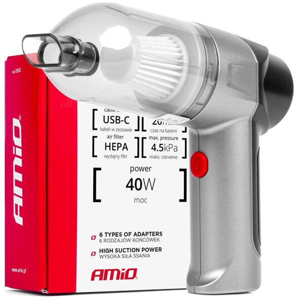 Odkurzacz ręczny AMiO Odkurzacz samochodowy bezprzewodowy akumulatorowy hepa 40w 4000mah amio-03692