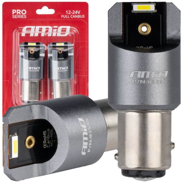 AMiO Żarówki led full canbus pro bay15d p21/5w 2x1860smd białe 12v 24v amio-03595