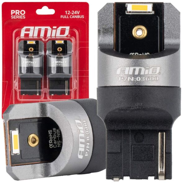AMiO Żarówki led full canbus pro wy21w 2x1860 smd pomarańczowe 12v 24v amio-03600