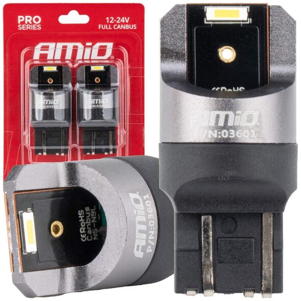 AMiO Żarówki led full canbus pro w21/5w 2x1860 smd białe 12v 24v amio-03601