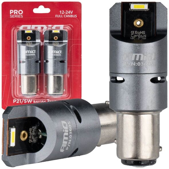 AMiO Żarówki led full canbus pro p21/5w 2x1860 smd białe 12v 24v amio-03605