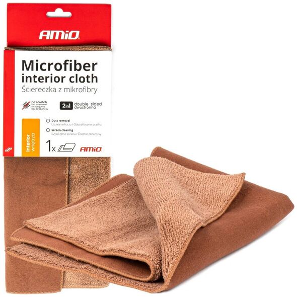 AMiO Mikrofibra ścierka 2w1 do czyszczenia wnętrza samochodu i ekranów 30x30 cm 500g amio-03982