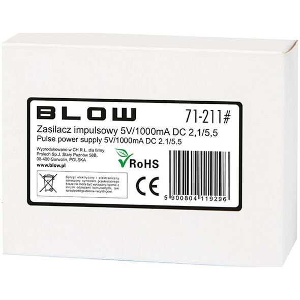 Zasilacz Blow 71-211# Zasilacz impulsowy 5v/1000ma 2,1/5,5