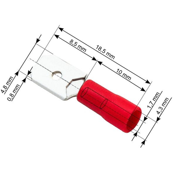 Blow 43-031# Konektor izol. płaski męski 4,8/0,8 czer