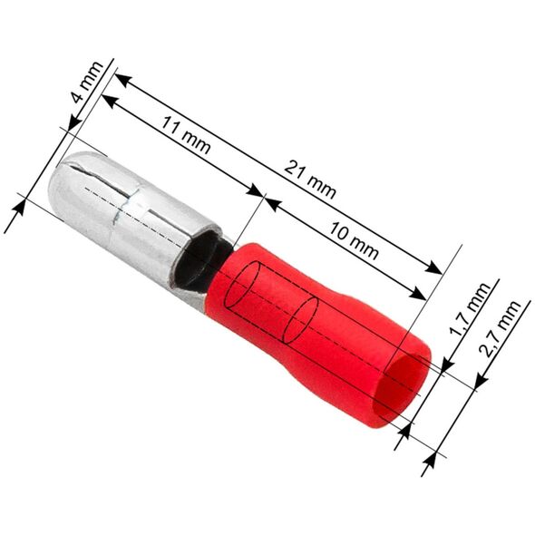 Blow 43-044# Konektor izol.wtyk 4,0/21mm czerwony