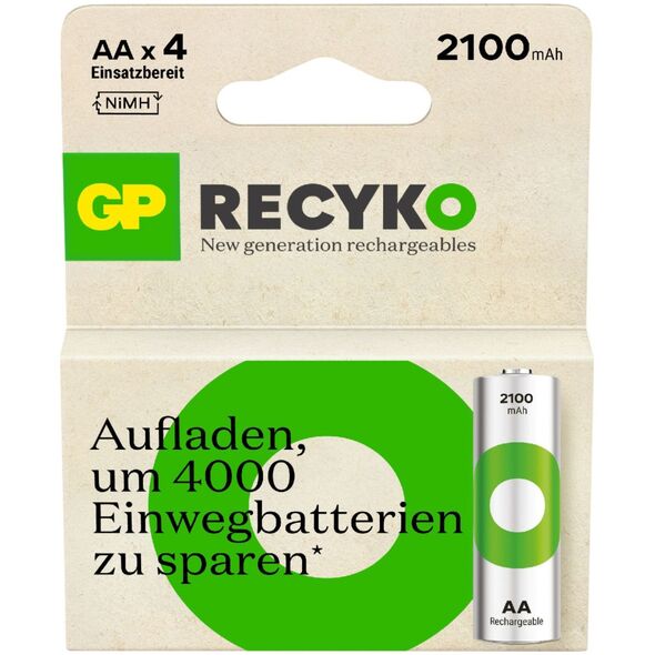 GP 1x4 GP ReCyko+ NiMH Rech.Battery AA 2100mAH, έτοιμο για χρήση 13671767 4891199223112