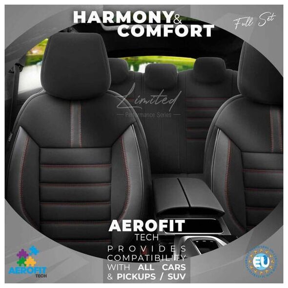 AMiO Komplet pokrowców na fotele samochodowe OTOM LIMITED 101 BLACK/RED 3-ZIP