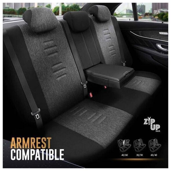 AMiO Komplet pokrowców na fotele samochodowe OTOM THRONE 102 SMOKED 3-ZIP