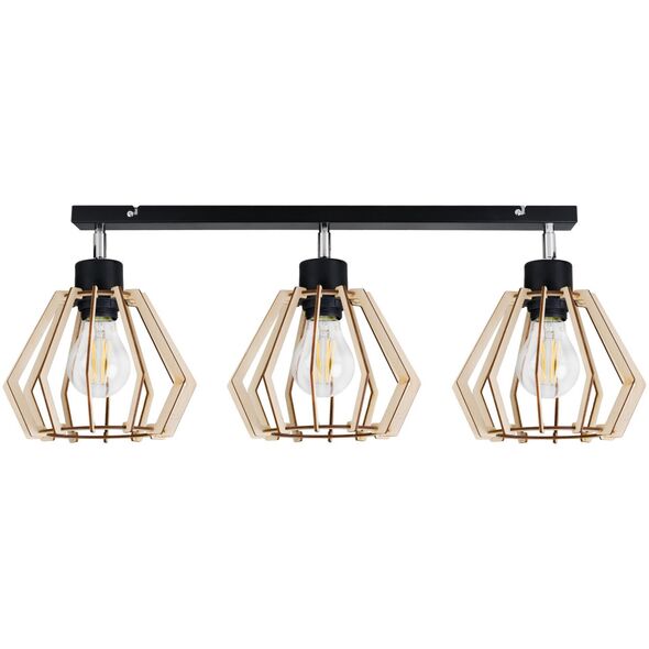 Lampa sufitowa Orno SOLIN oprawa ścienno-sufitowa, moc max. 3x60W, E27, czarna, drewno