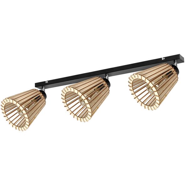 Lampa sufitowa Orno DELOS 3P E27, oprawa ścienno-sufitowa, max. 3x60W, czarna, drewno