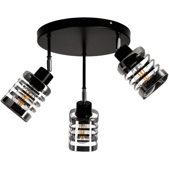 Lampa sufitowa Orno SIENA 3P E27, oprawa ścienno-sufitowa, max. 3x60W, czarna, podstawa okrągła, ruchome głowice lampy, różne poziomy