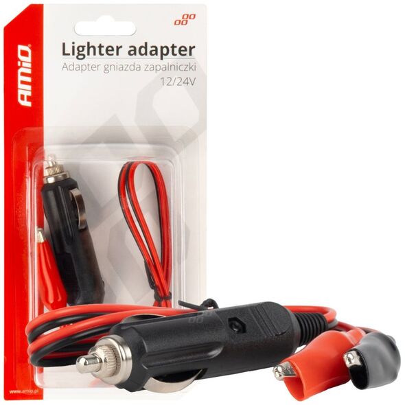 AMiO Adapter gniazda zapalniczki z wyjściem na krokodylki 12v 24v 60cm amio-03802