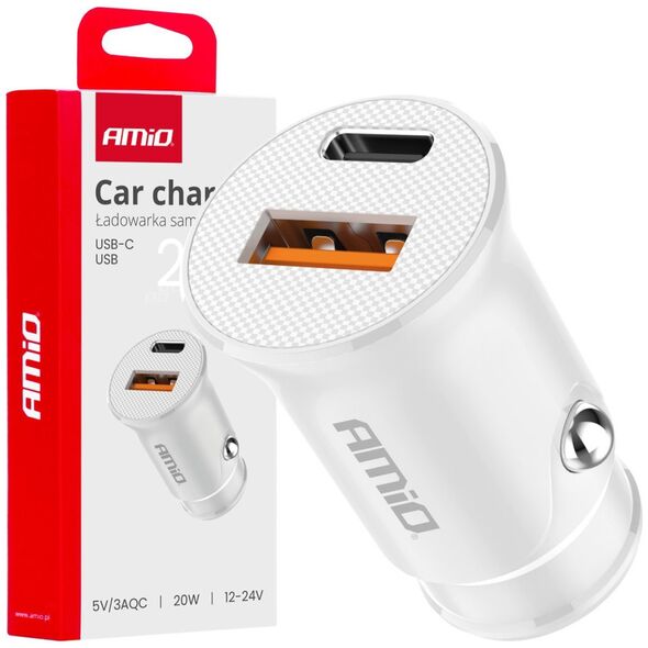 Ładowarka AMiO Ładowarka samochodowa usb-a + usb-c 20w amio-03877