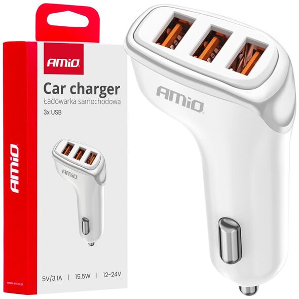 Ładowarka AMiO Ładowarka samochodowa 3x usb-a 3.1a amio-03885