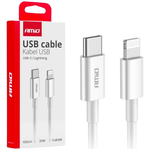 Kabel USB AMiO Kabel do ładowania usb-c - lightning iphone pd 20w 100cm fulllink amio-03898