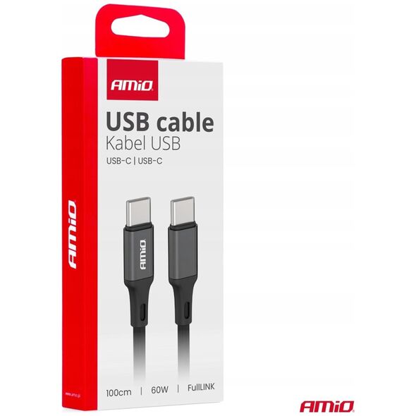Kabel USB AMiO Kabel do ładowania usb-c - usb-c 60w 100cm fulllink amio-03902