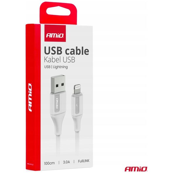 Kabel USB AMiO Kabel do ładowania usb-a - lightning iphone 3a 100cm fulllink amio-03919