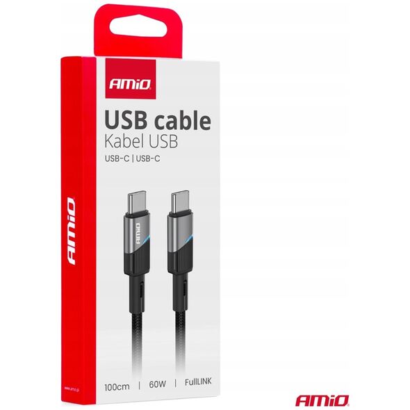 Kabel USB AMiO Kabel do ładowania usb-c - usb-c 60w 100cm fulllink amio-03926