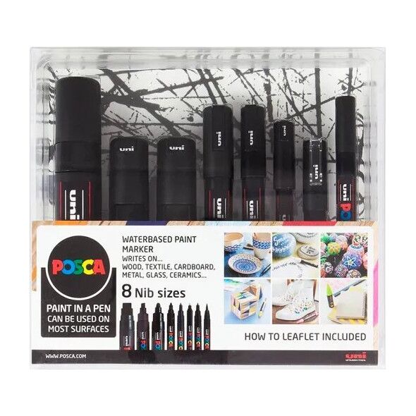 Posca Marker Uni Posca Black Set - med 8 ass. størrelser 13800358 5012788011876