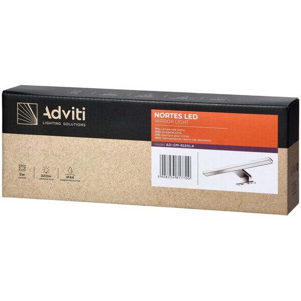 Kinkiet Orno NORTES LED 5W, lampa nad lustro, 320lm, 4000K, dł. 30 cm, plastik, srebrna
