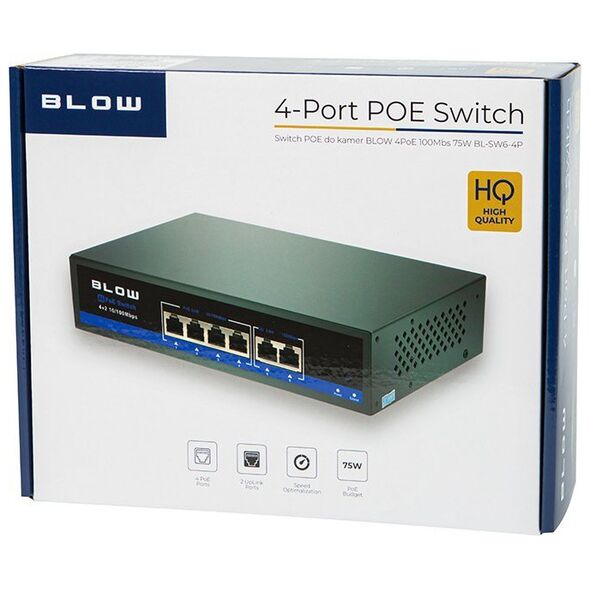 Switch Blow 77-935# Switch poe do kamer blow 4poe 100mbs 75w bl-sw6-4p