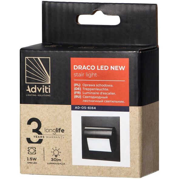 Oprawa schodowa Orno DRACO LED NEW 1,5W, oprawa schodowa podtynkowa, 12VDC, 30lm, 6000K, czarny, innowacyjny sposób montażu